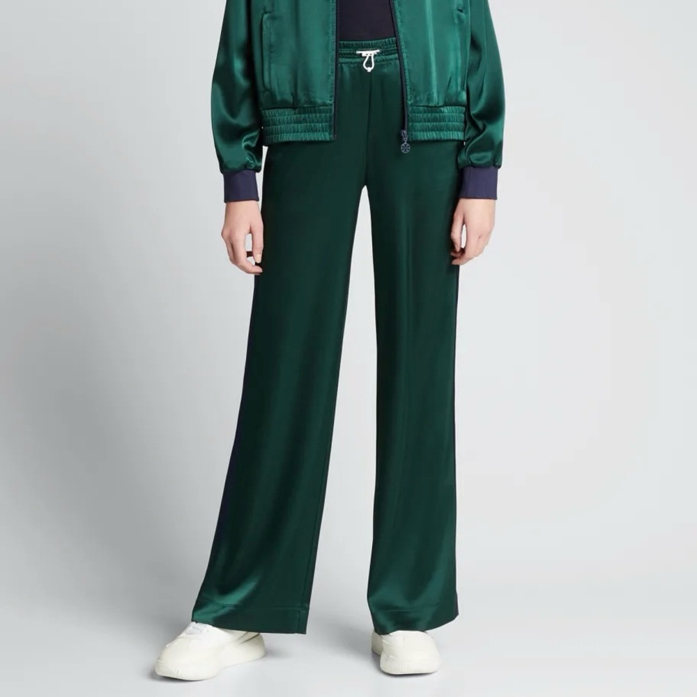 Tory Sport Emerald Green Satin Track Pants